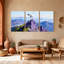 «Birds Mountain Peak Crane Sky Reflection Landscape», ensemble de 3 impressions sur toile-395456805