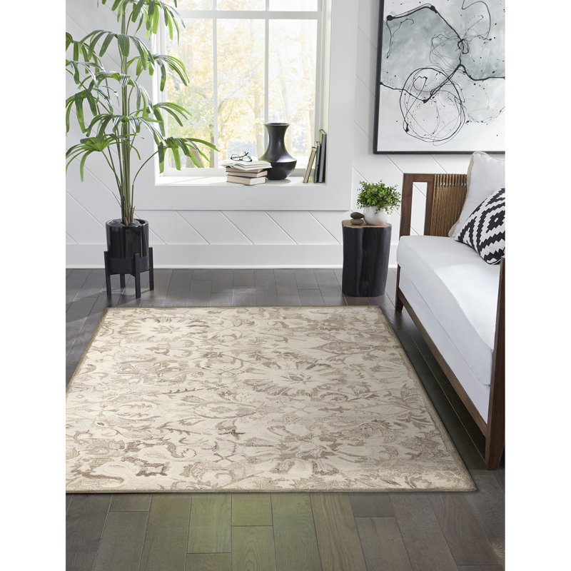 Tapis beige en laine touffeté à la main Accie, Rectangle 7 pi 6 po x 9 pi 6 po