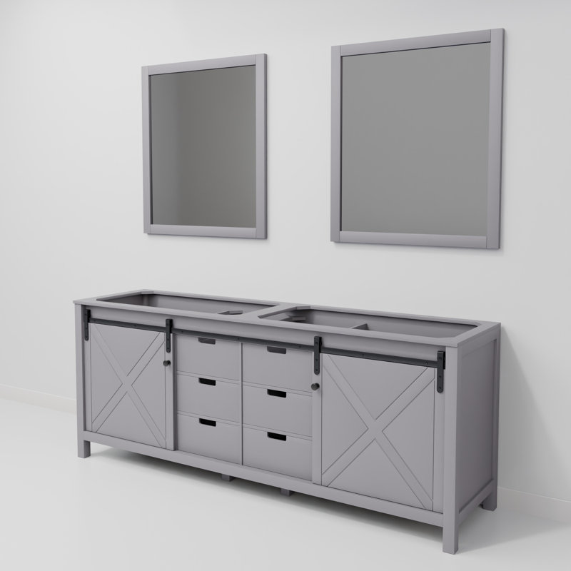 Ensemble de meuble-lavabo double l 84 po x P 22 po et miroirs 34 po Marsyas, Gris foncé
