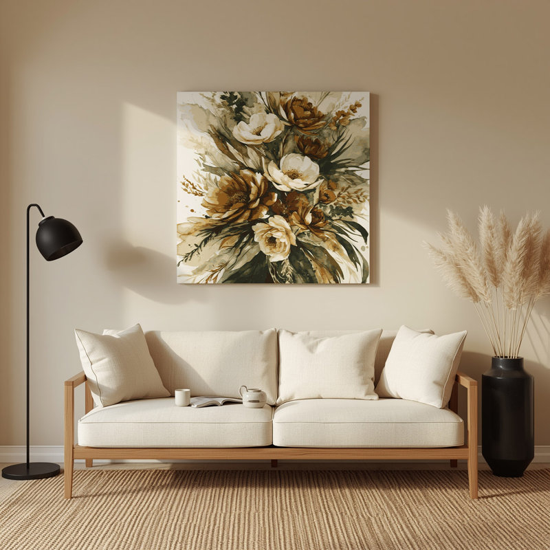 Aquarelle, art mural 79 beige en métal, H 12 po x l 12 po