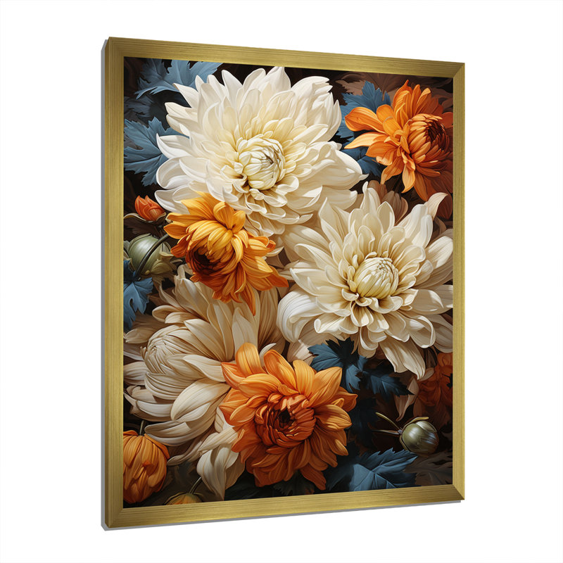 Yilin Chrysanthemums Autumn Gold Showcases - Chrysanthemums Wall Art Decor, Cadre doré simple, H 44 po x l 34 po x P 1,5 po