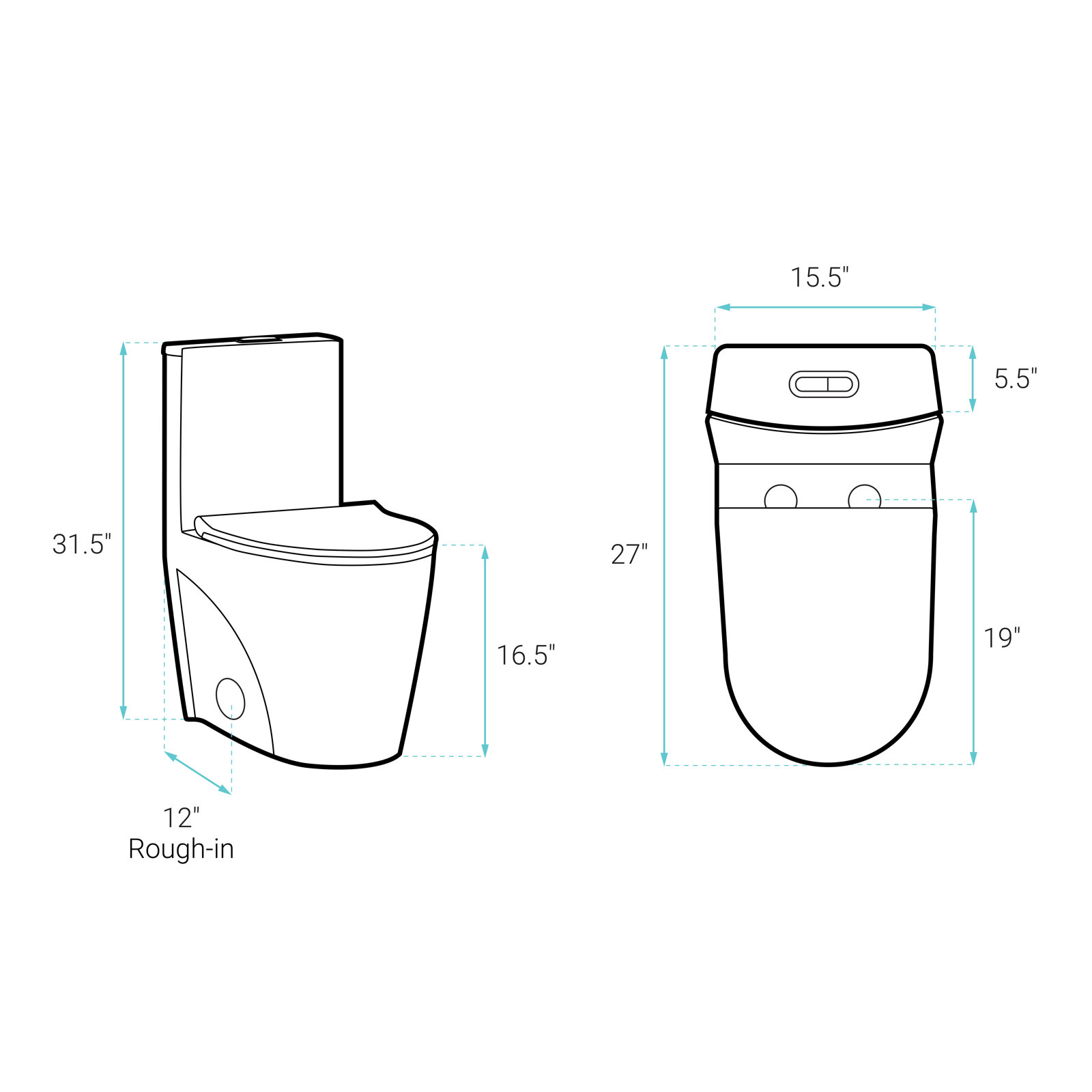 St. Tropez One Piece Elongated Toilet Dual Vortex Flush 1.6 GPF, Top, 12", Glossy Bisque