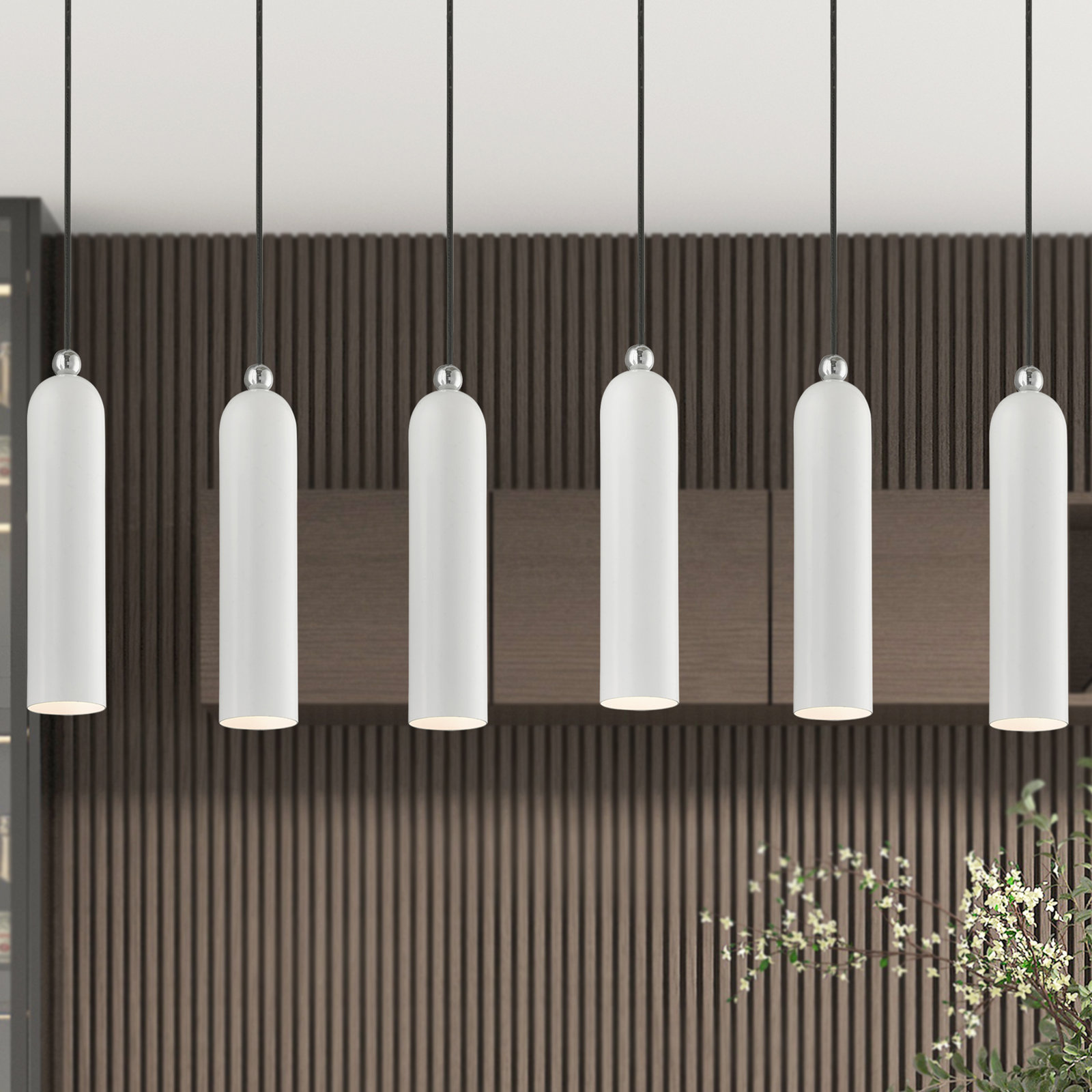 Veikko Dimmable 6-Light Pendant, Shiny White Finish