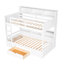 Lit superposé simple avec tablettes intégrées à côté du lit supérieur et inférieur et du tiroir de rangement, blanc