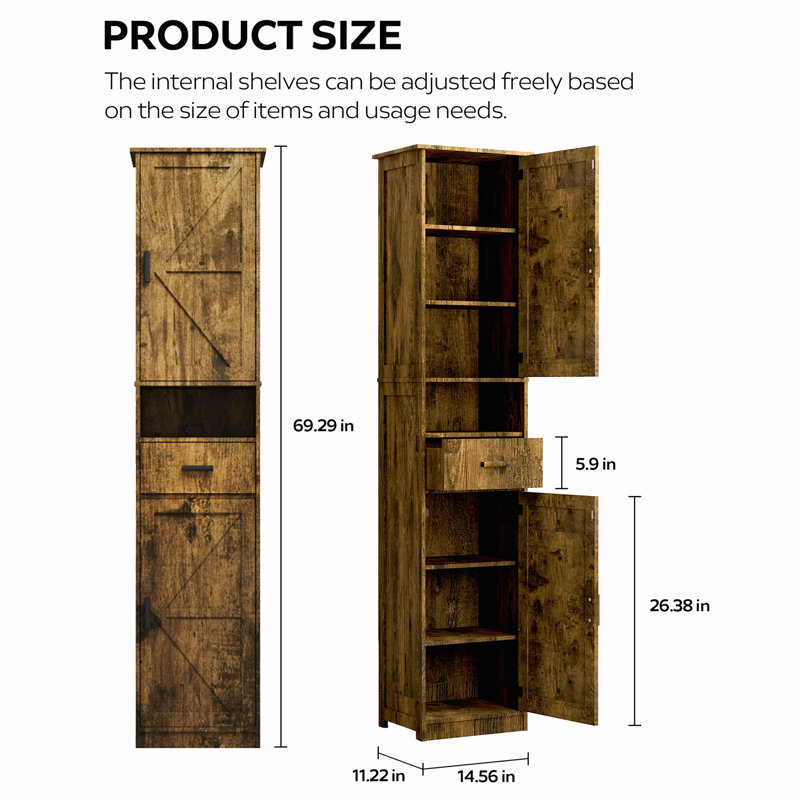 Tall bathroom storage cabinet with 2 barn doors, Vintage