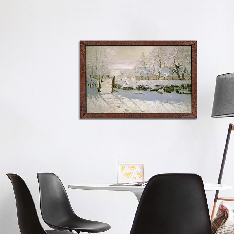 The Magpie, 1869 by Claude Monet - Wrapped Canvas Painting, 101.6 cm H x 66.04 cm W x 1.91 cm D, Brown Framed
