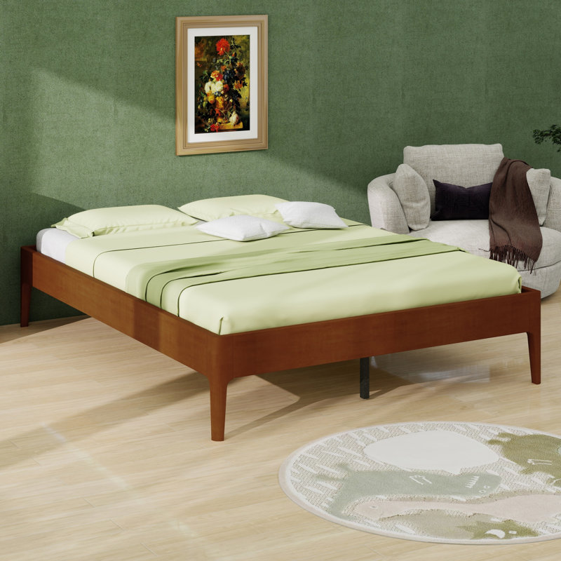 Modern Minimalist Platform Bed, Brown, Queen