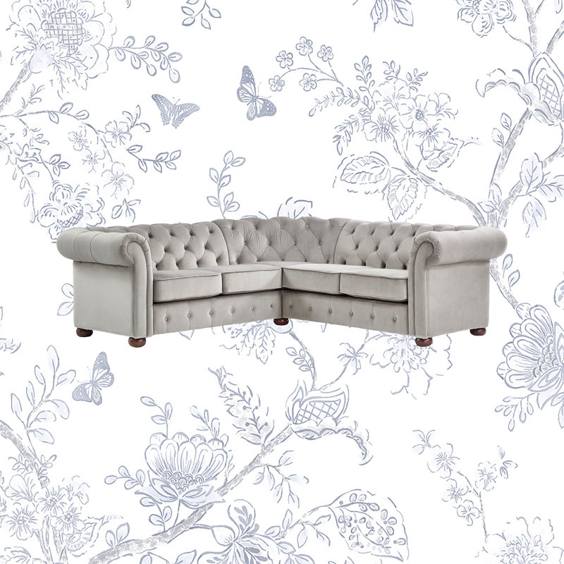 Huskins Velvet Sectional Symmetrical, Grey