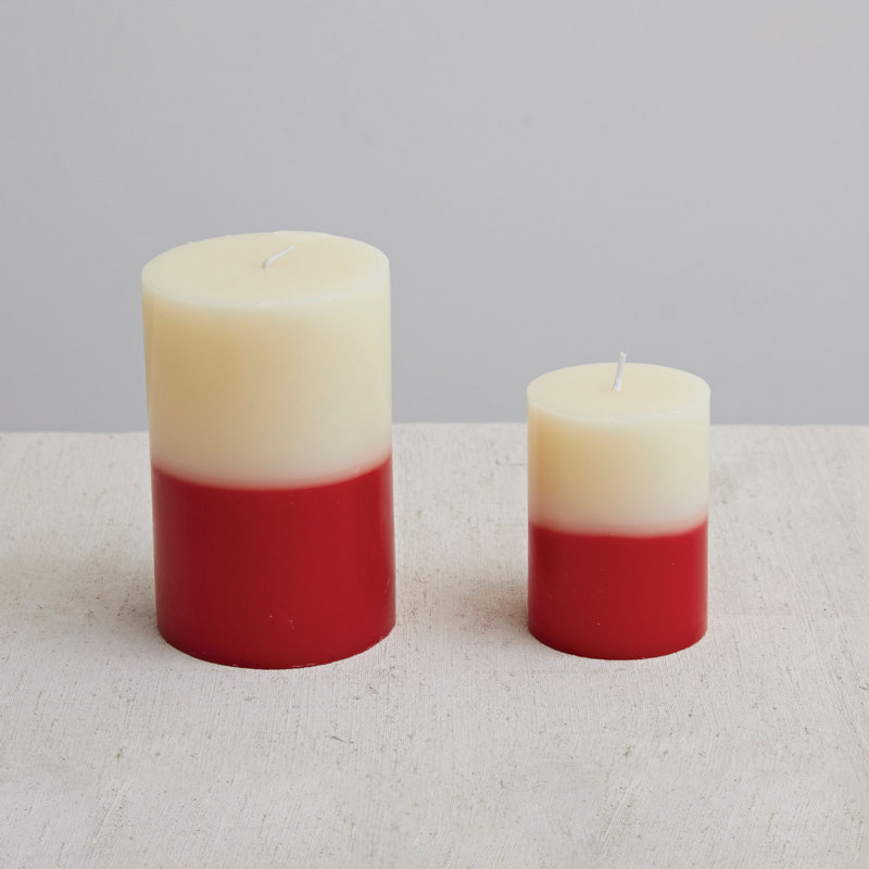 Unscented Two-Tone Pillar Candle, Red