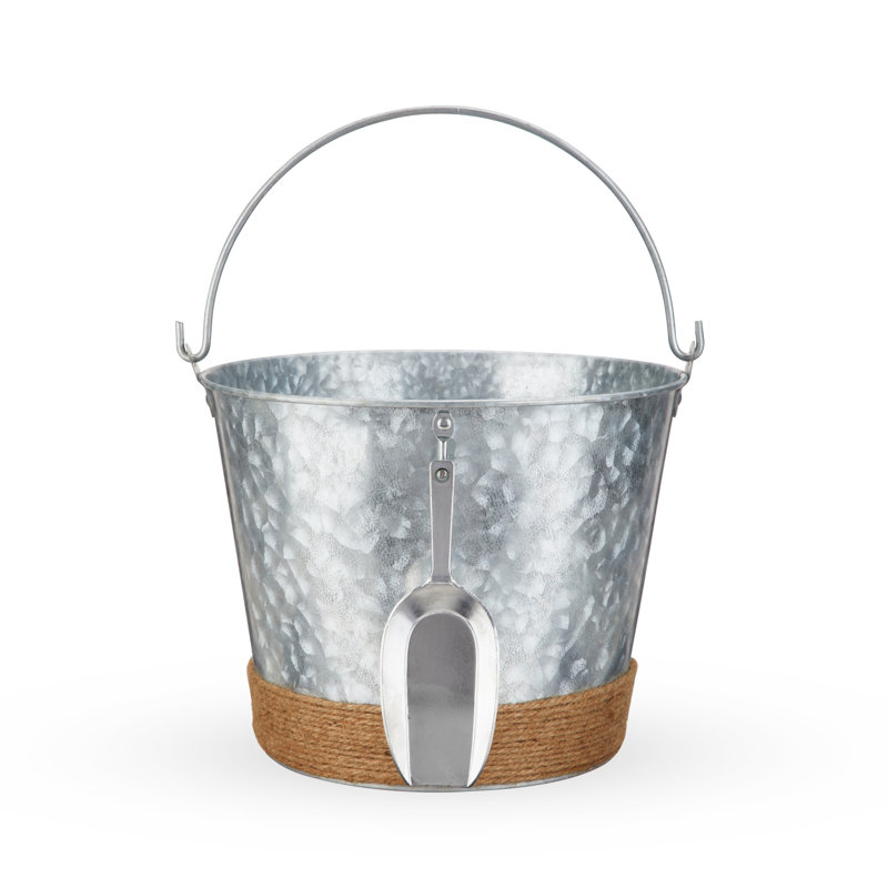 Twine Jute Wrapped Galvanized Ice Bucket, Set Of 1, Twine