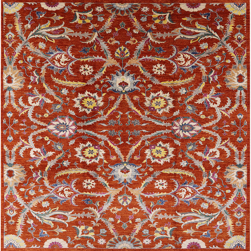 Tapis rouge / gris / vert Asoghig, Carré 6 pi