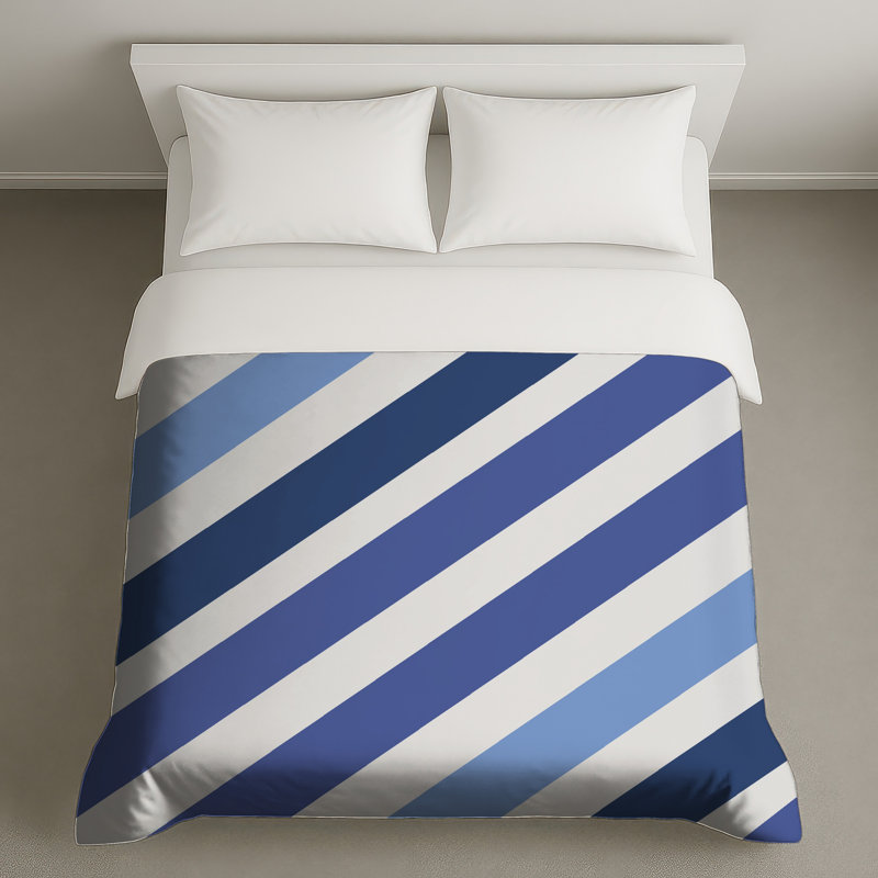 Housses de couette bleues à rayures diagonales, Très grand lit