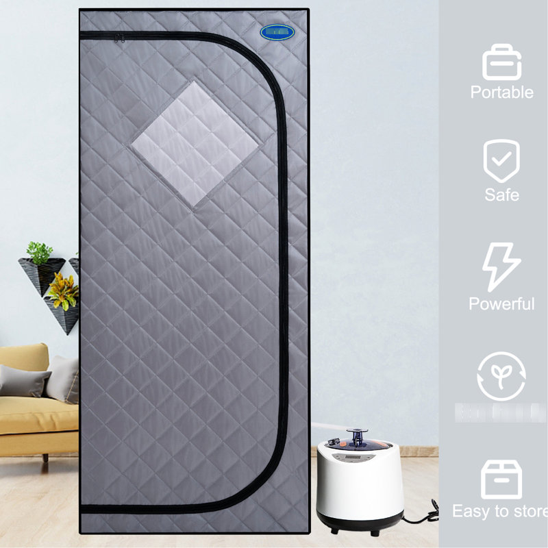 Portable Grey Steam - Home Spa Relaxation Station. 2.2L Capacity Generator. 150F Max Temp. . Remote & Timer Enabled. Foldable Chair. Waterproof Heat Insulating Fabric. , Leak-, -. 9 Gear Settings.