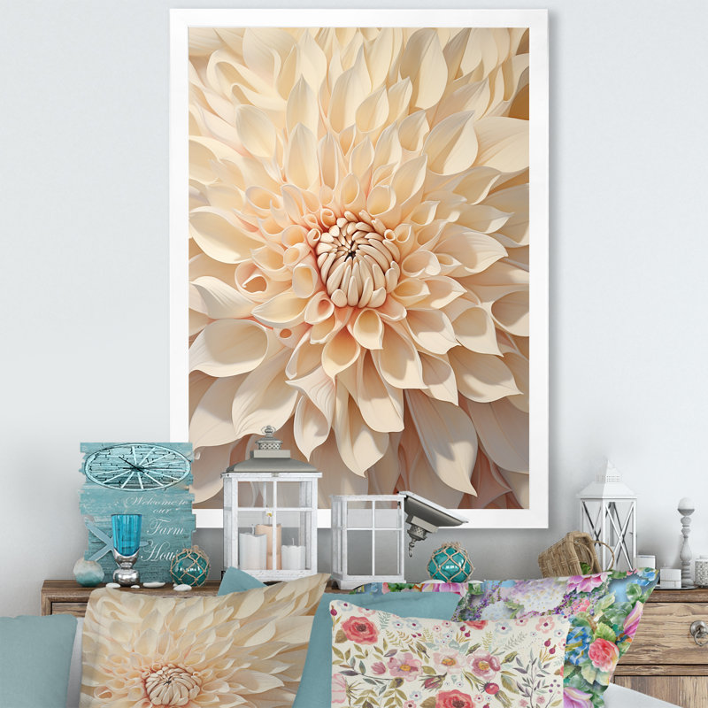 Minimalisme dahlia beige sur toile, H 20 po x l 12 po x P 1 po, Cadre simple blanc