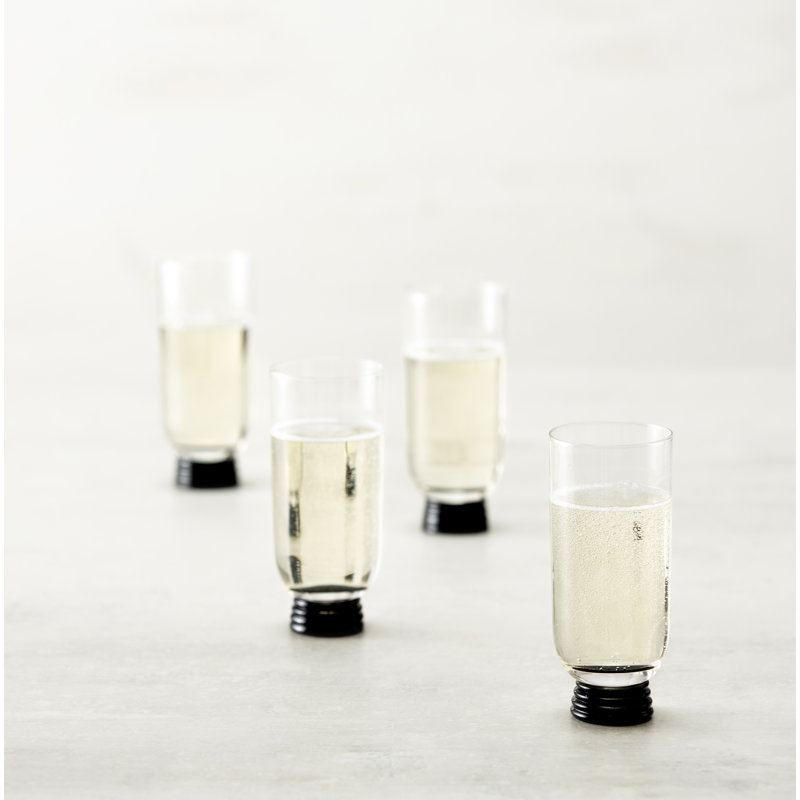 Fortessa Trevi Glass, 10 Ounce Sparkling Wine/ Champagne (Set of 4), Black/Clear