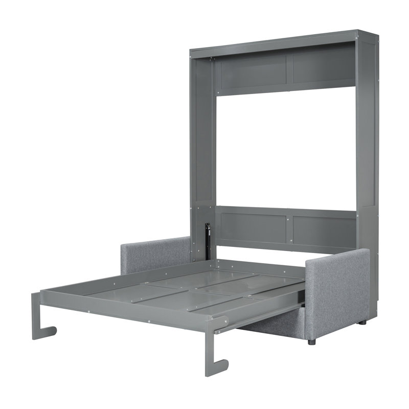 Lit escamotable double pleine grandeur avec coussin, gris, Gris