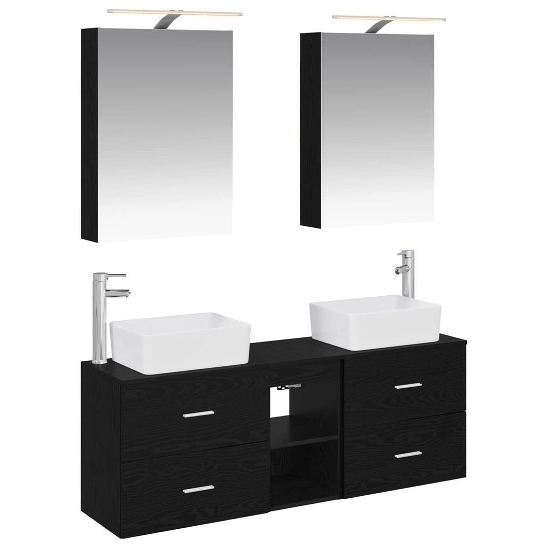 vidaXL Bathroom Furniture Set 5 pcs Engineered Wood and Glass Storage Unit