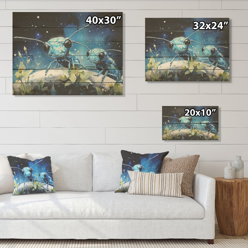 Enchanted Minions Blue Ants - fourmis, art mural sur bois de pin naturel, H 30 po x l 40 po
