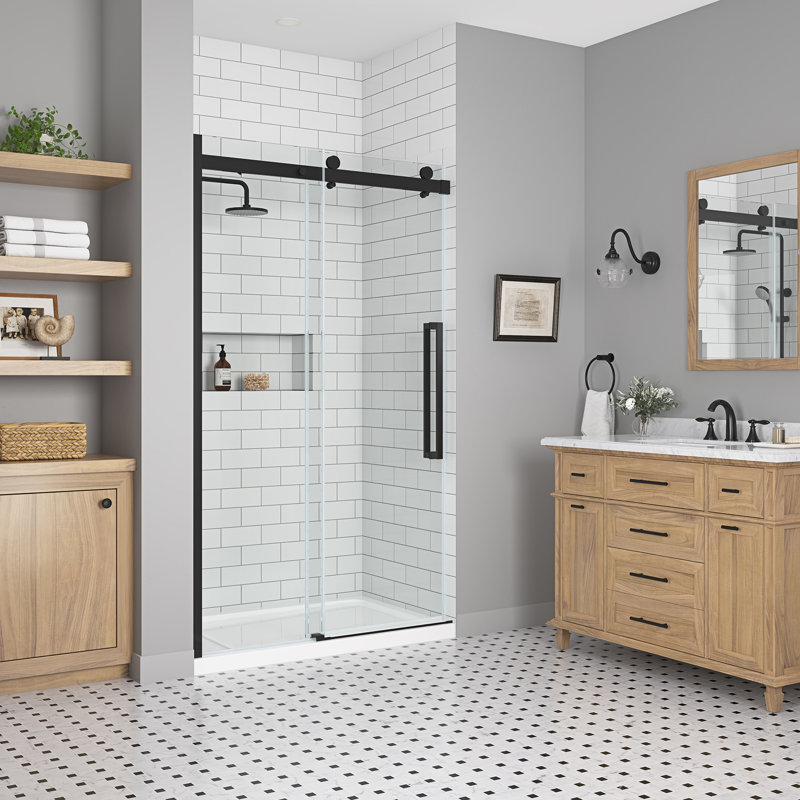 OVE Decors Bel Soft Close 48" x 78" Frameless Sliding Soft Close Shower Door, Matte Black