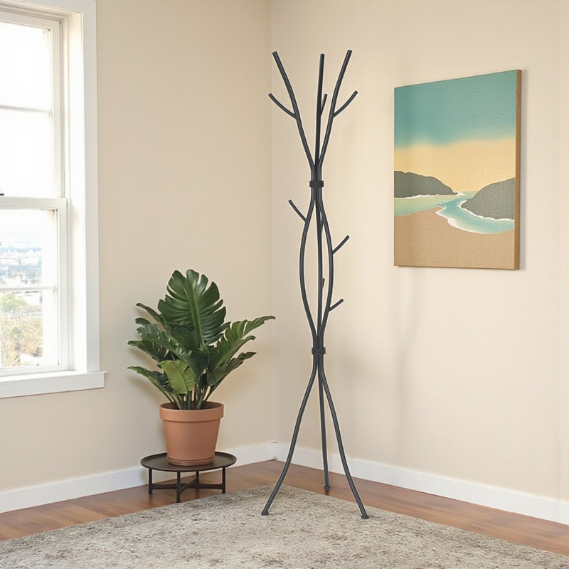  Scartlet 11-hook Freestanding Coat Tree in Black Metal, 73.73'' H X 18.25'' W X 18.25'' D