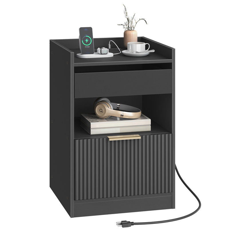 Nightstand With Charging Station and Led Lights