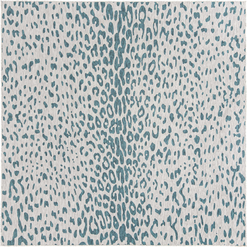 Teal Samburu Indoor/Outdoor Safari Rug, Square 10'