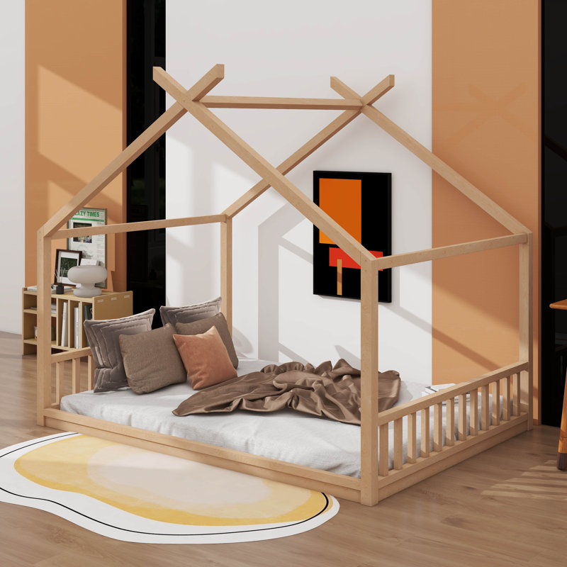 Structure de lit bas Montessori-Style, avec têtes et pieds, Naturel, Double