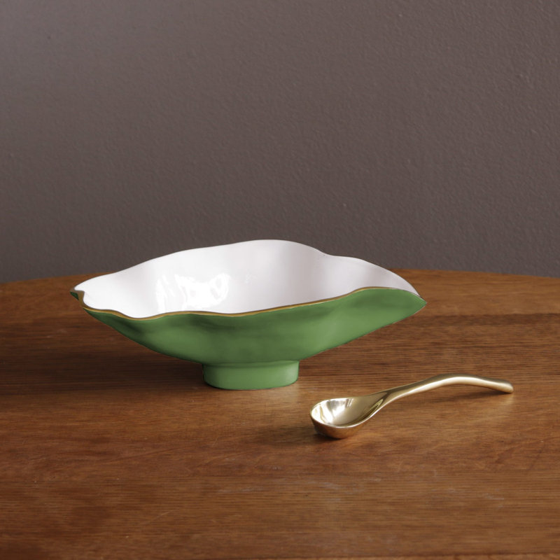 Encanto Claire Serving Bowl, White/Leaf Green