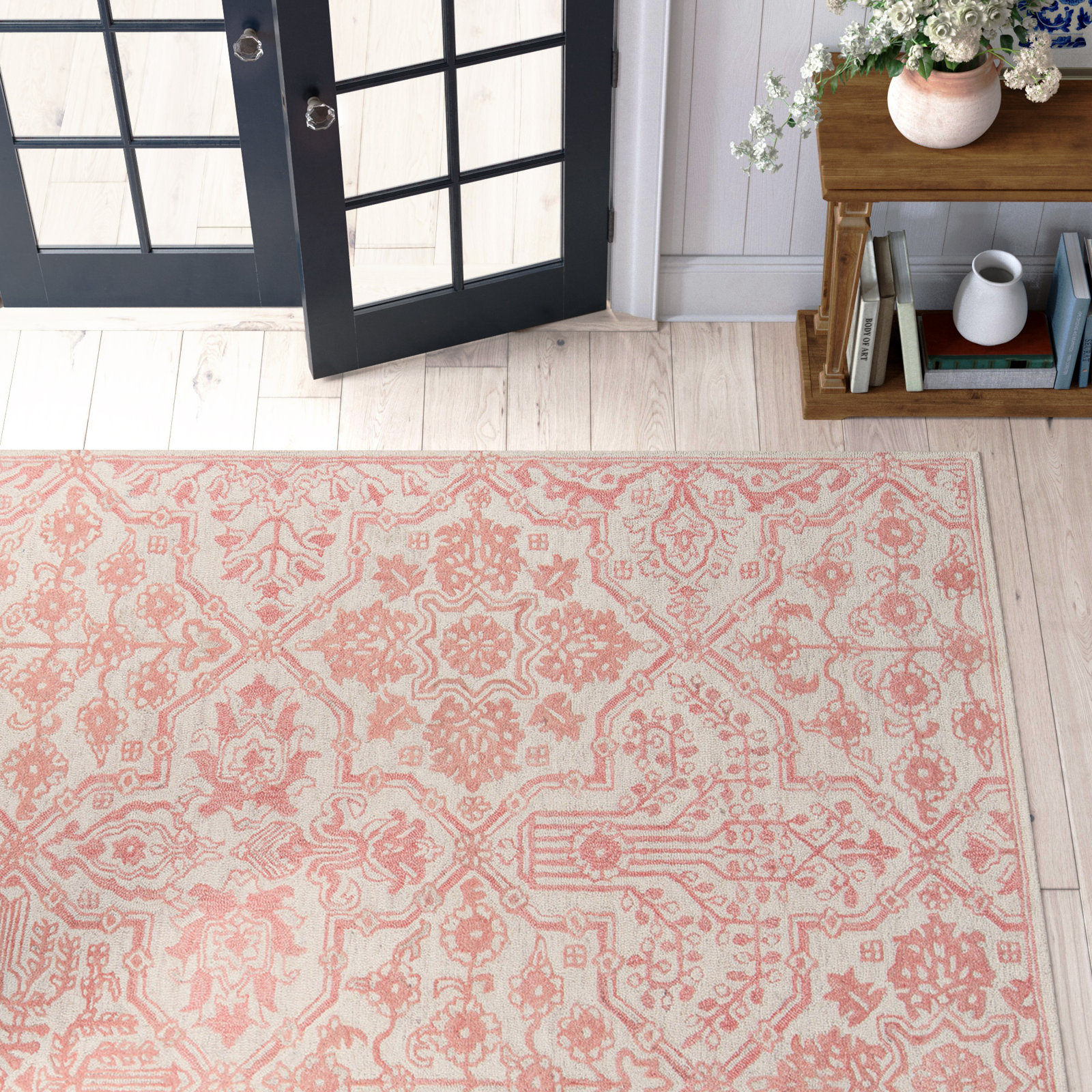 Cece Pink Ivory Hand-Tufted Wool Floral Rug, Rectangle 8' x 11'