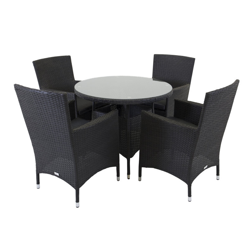 Mitul Round Wicker Outdoor Dining Table , 90cm cm W 90cm cm D, Black