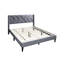 Grand lit moderne en velours gris, tête de lit géométrique, base de lit en velours à base de lattes en bois, sommier distinctif non requis-1493430785