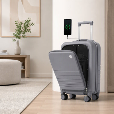 Front Opening 20-Inch Carry-On Luggage with Expandable Travel Bag Set, ABS Hard Shell Two-piece suitcase set with USB Port , Cup Holder
