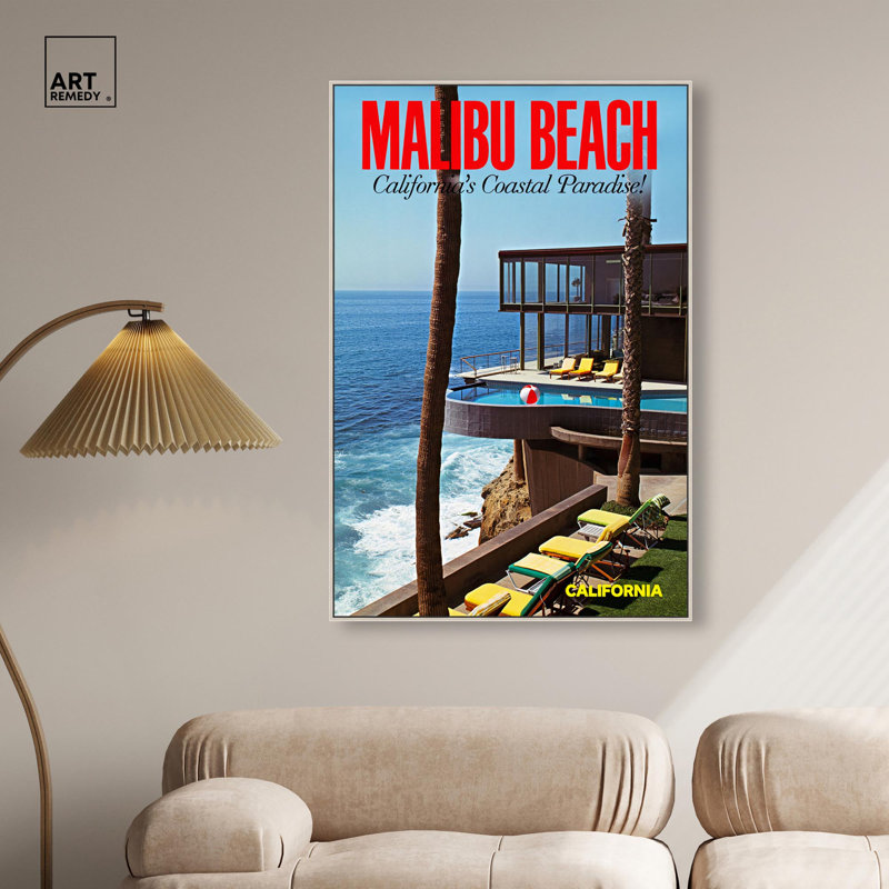 «Malibu Beach», reproduction d'art sur toile, photographie côtière par Art Remedy, H 25 po x l 17 po, Cadre argenté