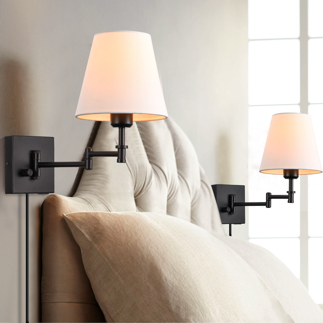 17 Stories Jagdeep Plug-in/Hardwired White Swing Arm Sconce & Reviews | Wayfair