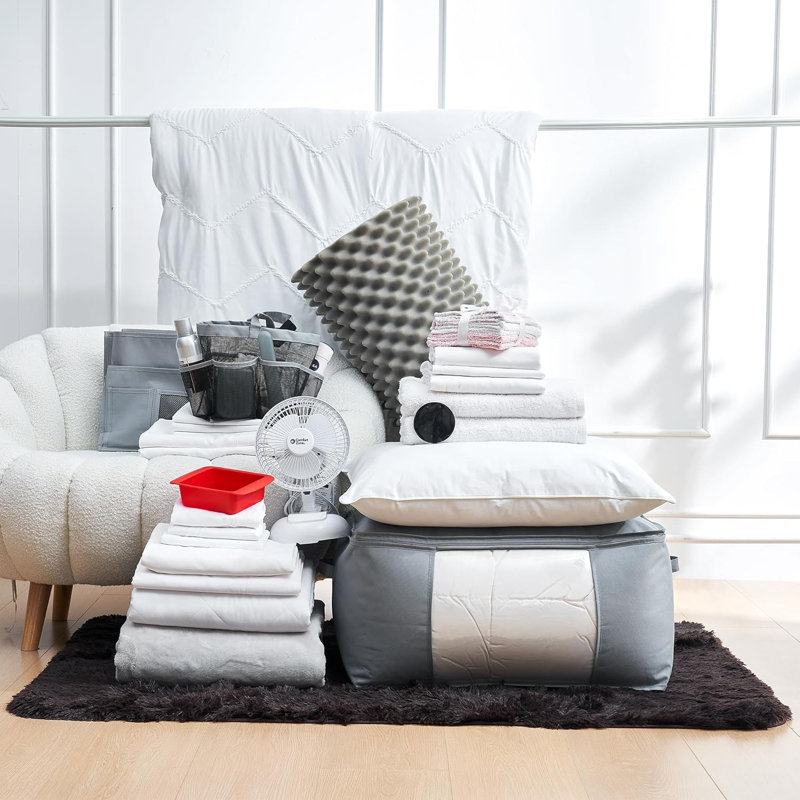 Complete Twin White Microfiber Dorm Bedding Set with Essentials
