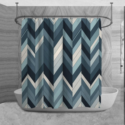 Chevron Shower Curtain Modern Bathroom Decor Blue