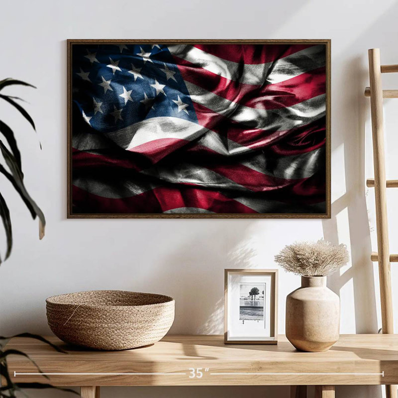 Drapeau américain flottant, 13 po x 9 po, Cadre flottant noyer