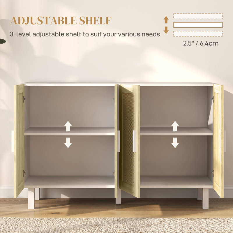 White and Natural Rattan 134 cm Sideboard Buffet Cabinet