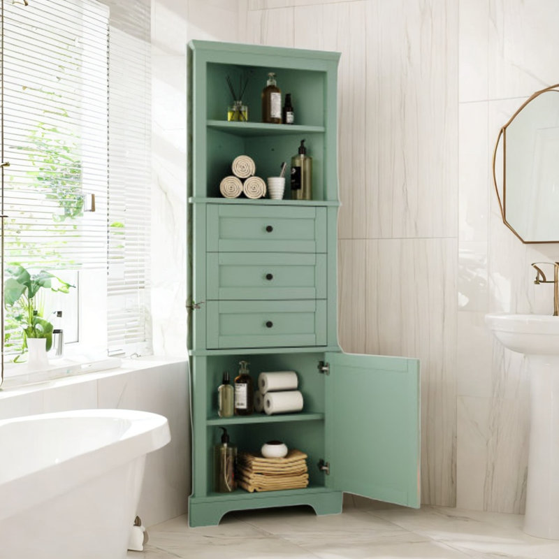 Austi 69" Triangle Tall Cabinet With 3 Drawers And Adjustable Shelves , Green