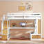 Lit mezzanine double avec bureau et tablettes, deux tiroirs intégrés, escalier de rangement et lit-574029438