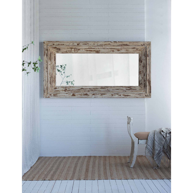 Full Length Rectangle Floor Mirror With Distressed Wood Frame For Spacious Room And Enhanced Home Decor, Brown, Rectangle