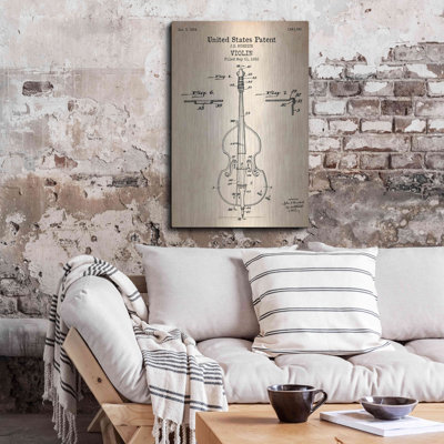 Violin Blueprint Patent Parchment' Metal Wall Art
