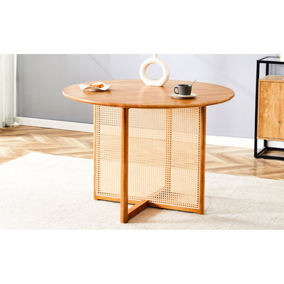 Table moderne en bois massif de style champêtre chinois, pour le bureau et le salon, table de salle à manger ronde en bois facile à installer avec touche rétro, élément, assemblage rapide