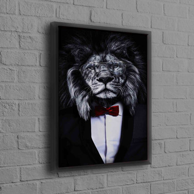 Stylish Lion With Bow Tie and Glasses 3D Artwork on Canvas Framed Wall Decor Ideal For Loft Space and Trendy Interiors