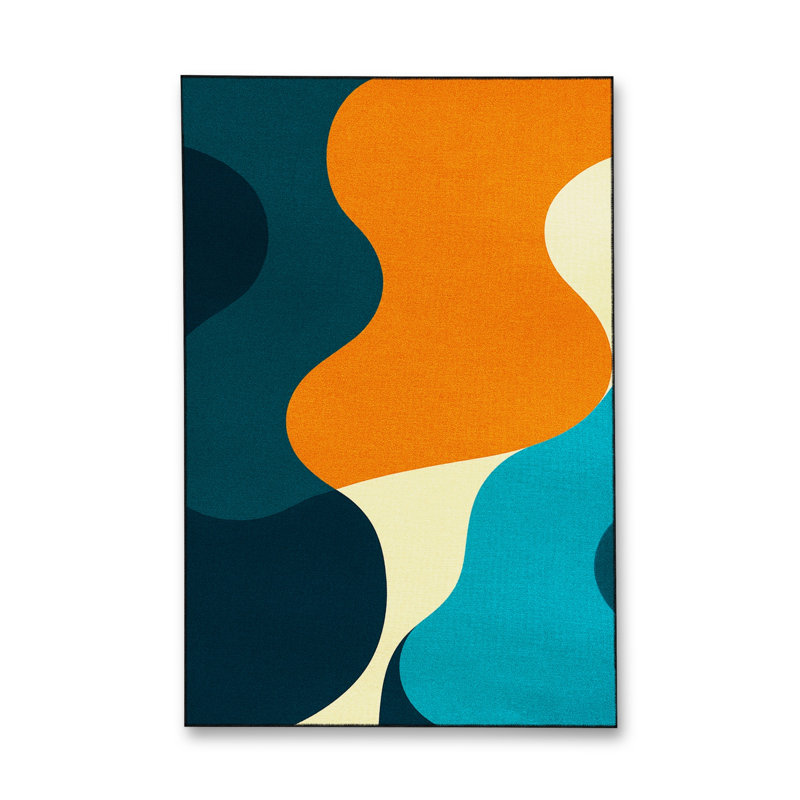 Tapis bleu tissé lavable rétro Mosso, 2'4" x 3'11"