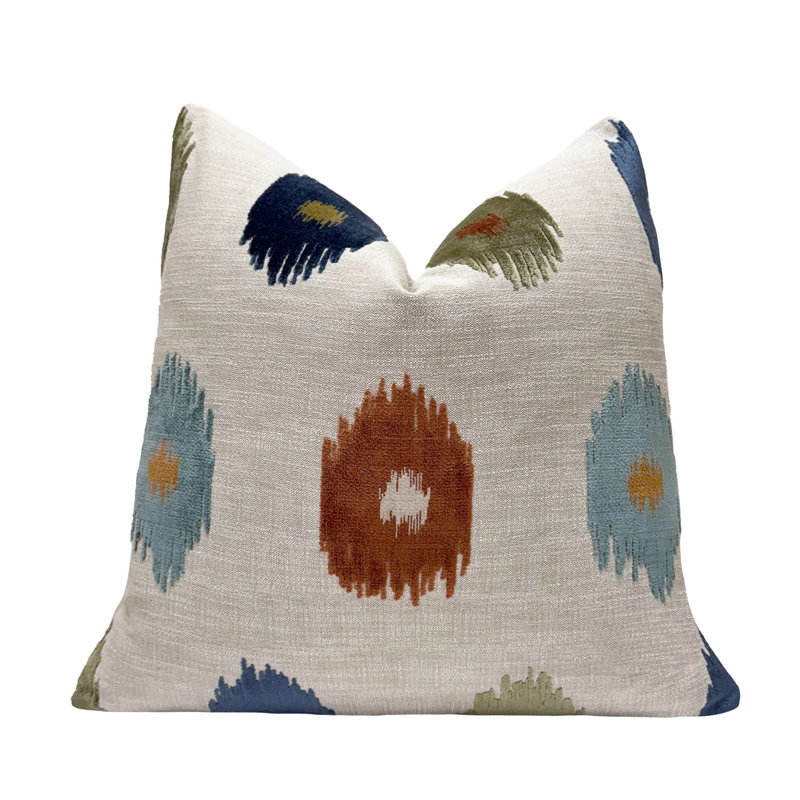 Ikat Dot Velvet Pillow Cover, Blue, 22x22"