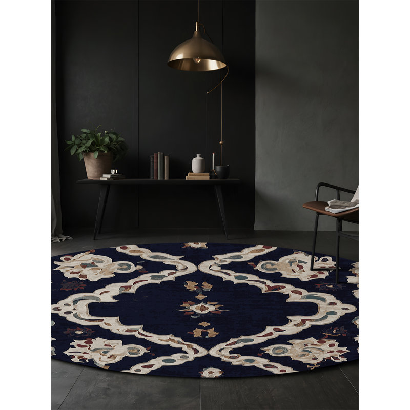Machine Washable Purple Area Rug, Round 5'