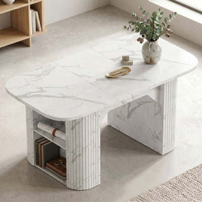 120-160cm White Extendable Oval Dining Table with Storage Space