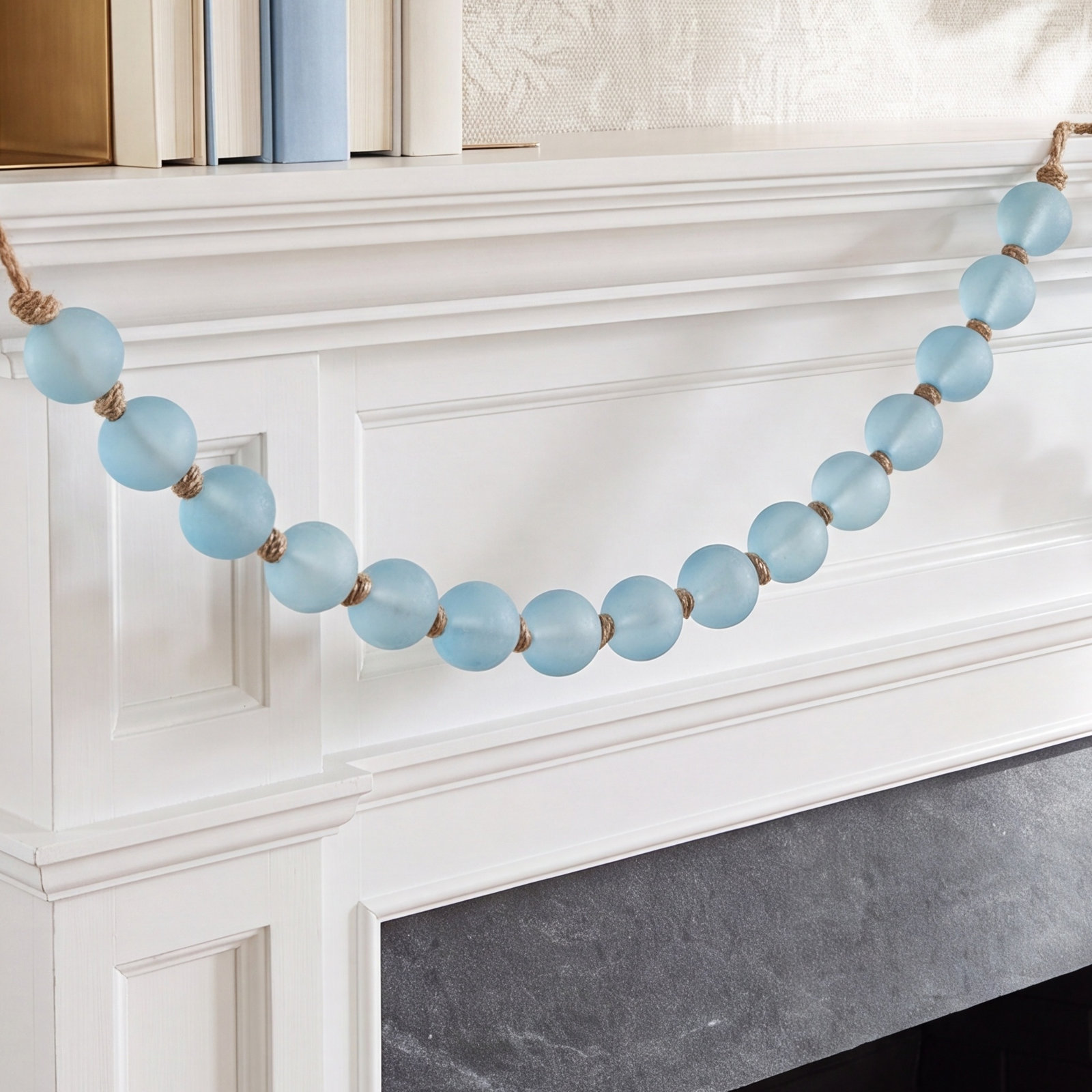 Pearl Glass Garland, Blue, 91" L