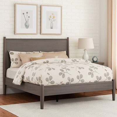 Gray Mid - Century Modern Full Size Platform Bed, Engineered Wood Structure, Round Tapered Legs, Slat Kit, No Box Spring Necessary Solid And , For Bedroom